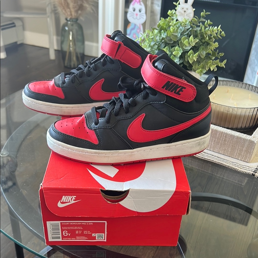 Nike Black and Red High-Top Sneakers